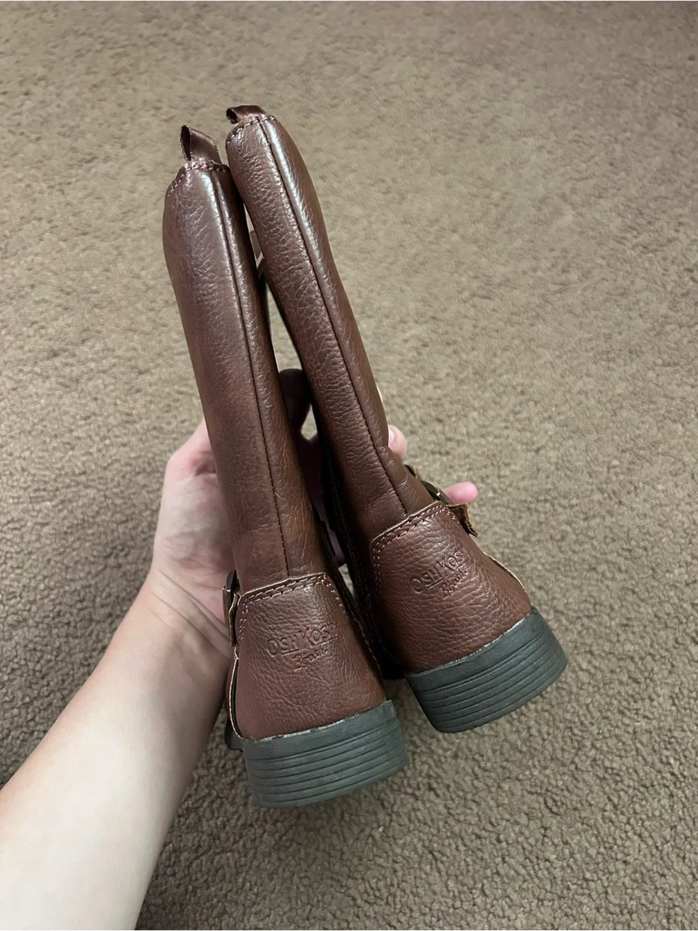 Baby Girl Size 8 Osh Kosh Lumi Brown Boots Riding Boots “Leather” Look Zip Sides